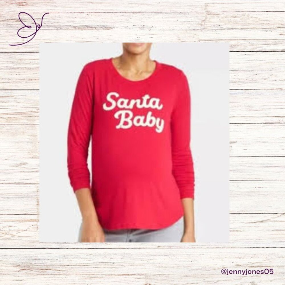 Isabel Maternity Red Long Sleeve Christmas Santa Baby Shirt - Size Small - NWT
